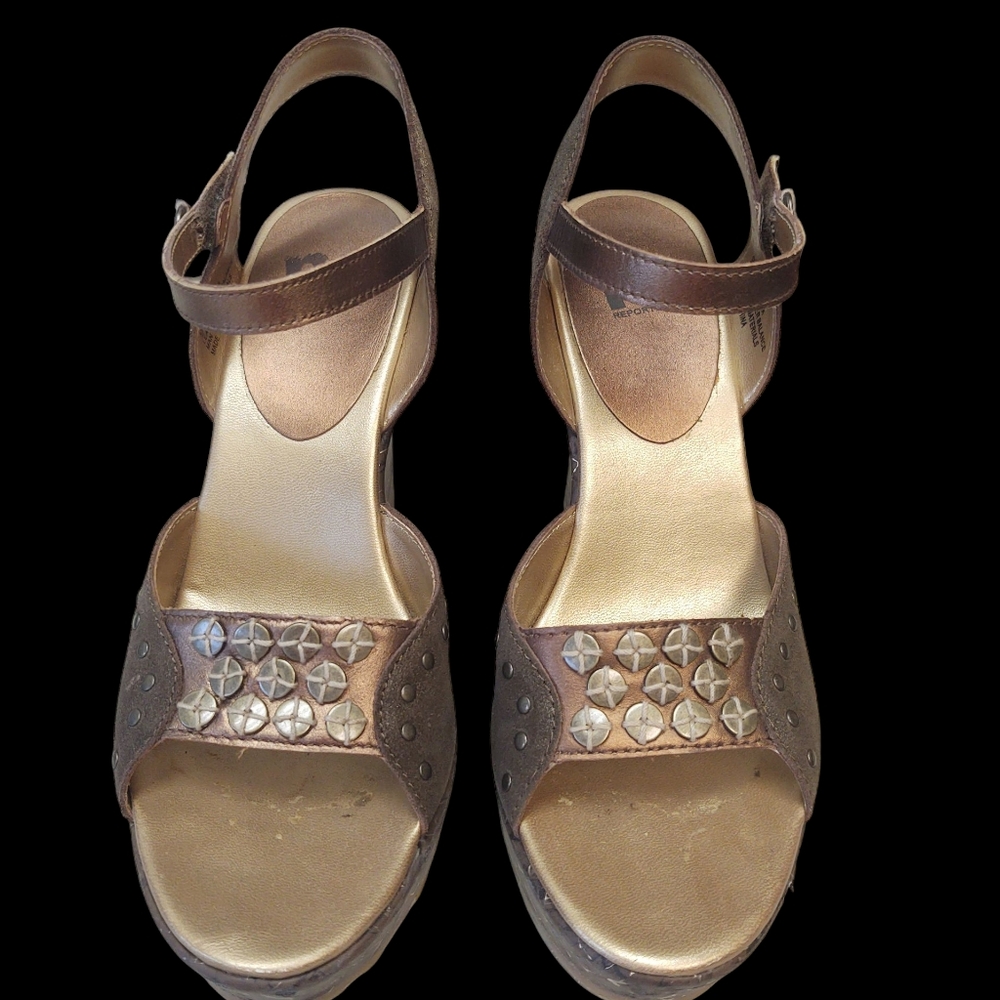 Preloved Report Metallic Bronze Wedge Sandals Size 9 - Picture 2 of 9